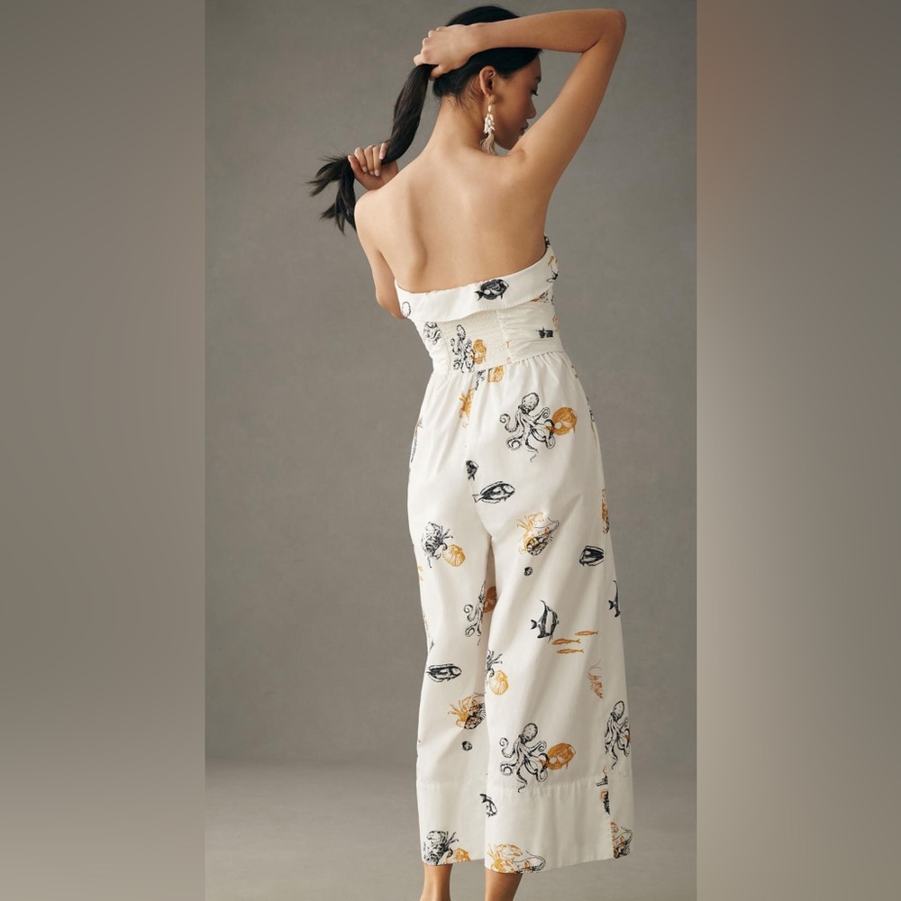 Anthropologie Maeve Strapless Buttondown Wide-Leg Jumpsuit - Picture 2 of 4